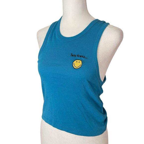 Urban Outfitters iets frans... Smiley Cropped Tank Top Blue NWT Womens Medium - Picture 7 of 11